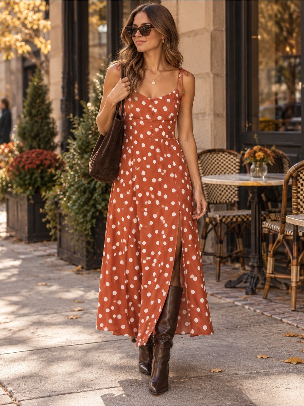 Abercrombie & Fitch Polka Dot Button-Front Maxi Dress Rust NWT Size MP Fall